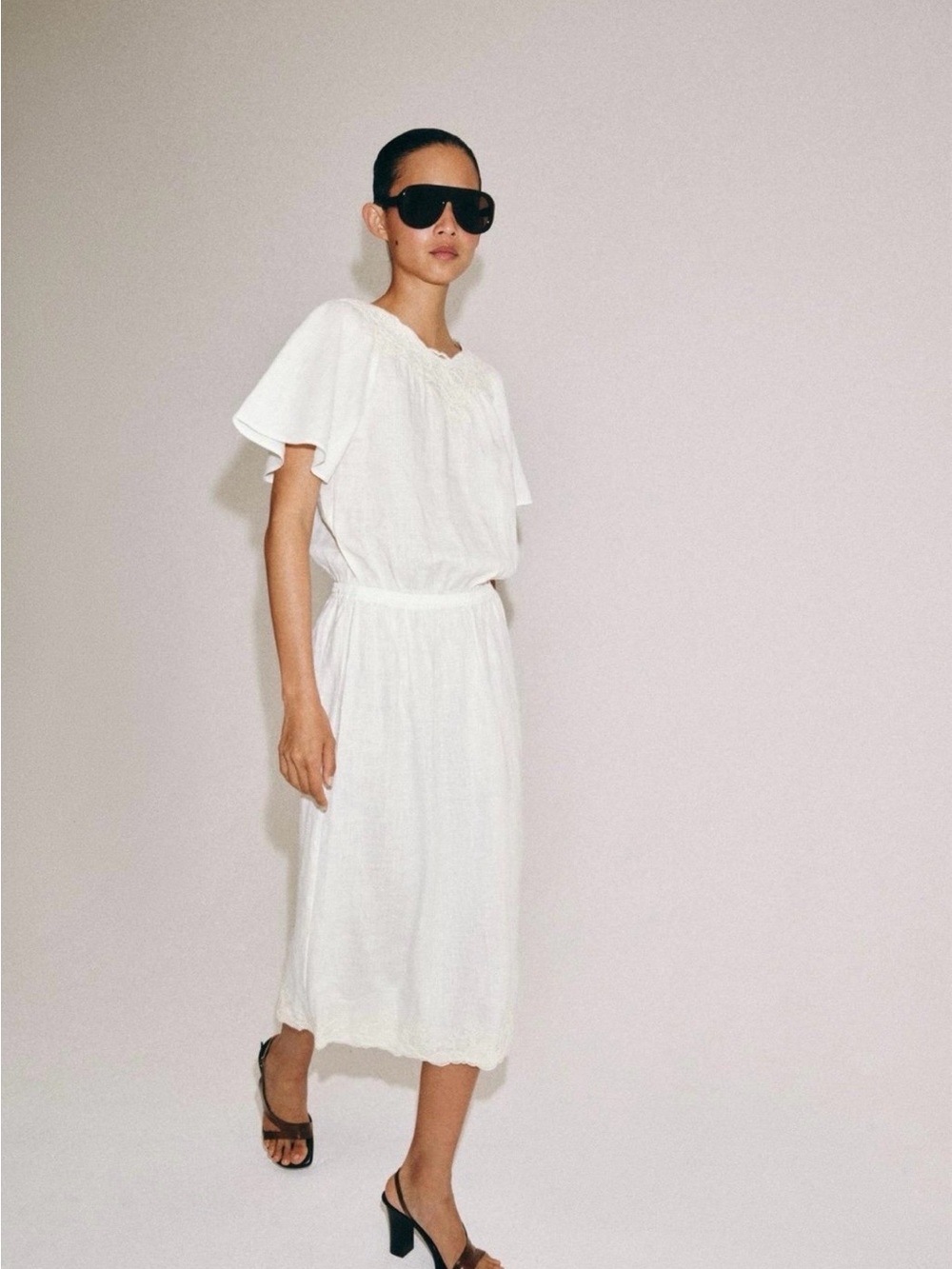 New Zara dress 100% linen crochet zw collection size L